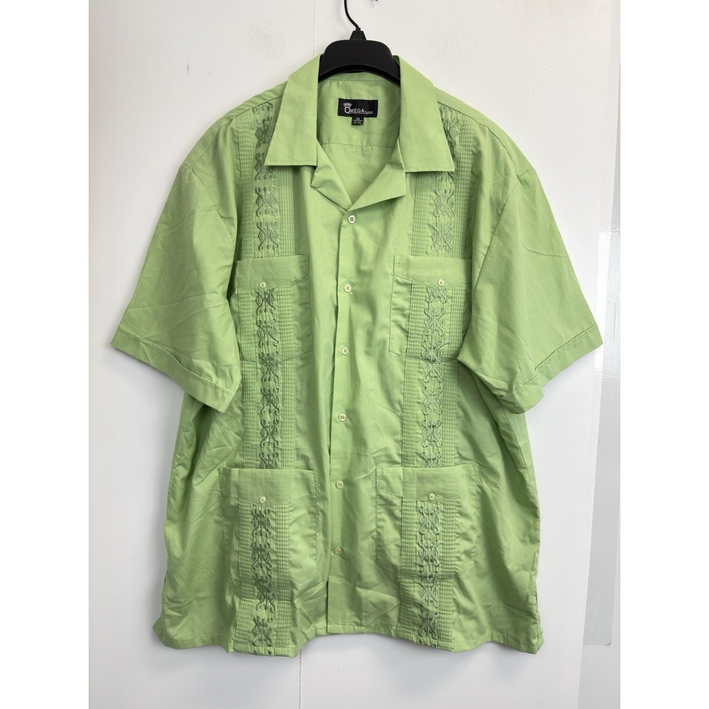 Omega Fashion Guayabera Mens Shirt 2XL Cuban Loose Fit Embroidered‎ Cotton Blend